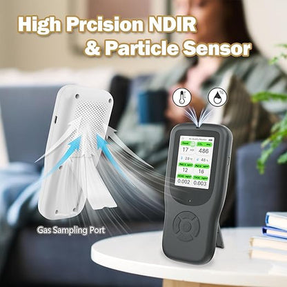 11-in-1 Air Quality Monitor - Portable Indoor Air Quality Detector with Stand, Real-Time Test for AQI, CO2, PM2.5, PM1.0, PM10, TVOC, HCHO, Particles, Temperature & Humidity with Aler (Black-White)
