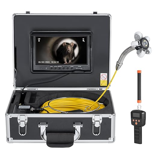 VEVOR Sewer Camera with 512Hz Locator, 98 ft/30 m, 9" Drain Inspection Camera with Self-Leveling, 36X Zoom, Plumbing Camera with Lights-12 LED, 32GB Card, IP68 Waterproof Snake Camera for Duct Pipe