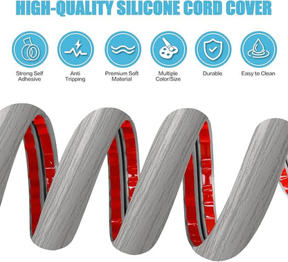 Floor Cord Cover Cavity 0.8"x0.37" Self Adhesive Cord Hider, 3.3FT Low Profile Cable Management, Extension Strip Protector for Wires, Prevent Cable Trips for Offices, Gyms, Exhibitions (Gray Wood