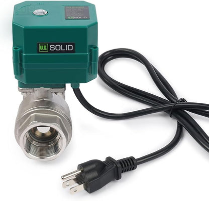 U.S. Solid 1-1/4" Motorized Ball Valve with US Plug 110VAC Stainless Steel Electrical Ball Valve,Auto Return, Normally Closed, IP65(8-PACK)