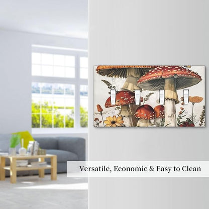 Light Switch Covers Mushroom Forest Butterfly Wild Flower Quad Toggle Electrical Faceplate 4 Gang Wall Plate Decorative Switch Plates For Bed Room Living Room Decor