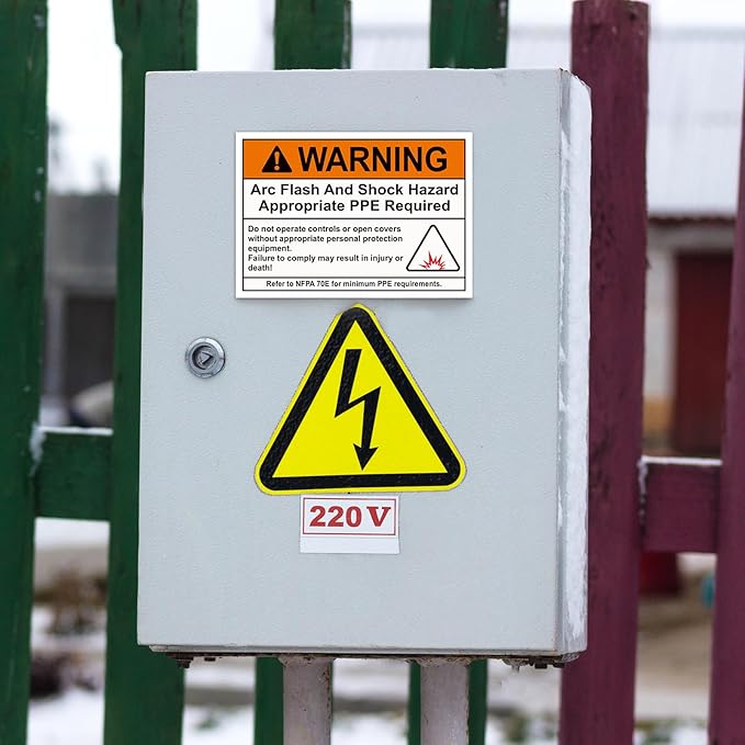 100 Pcs Warning Arc Flash and Shock Hazard Label - 5 x 3.5 Warning Safety Appropriate PPE Required Signs for Electrical Workplace