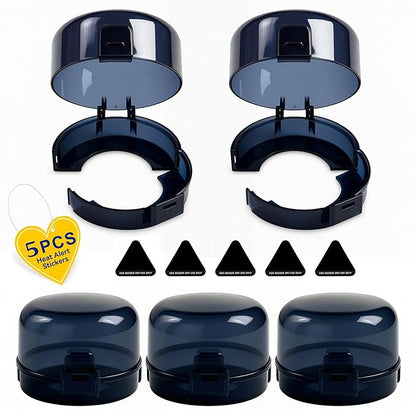 Stove Knob Safety Covers, 5Pcs Fits 90% Oven/Stove 5 Heat Alert Stickers Oven Knob Covers for Child Safety, 2nd Gen Kitchen Burner Childproofing, Gas Stove Knob Locks for Kid Baby Pet (Black)