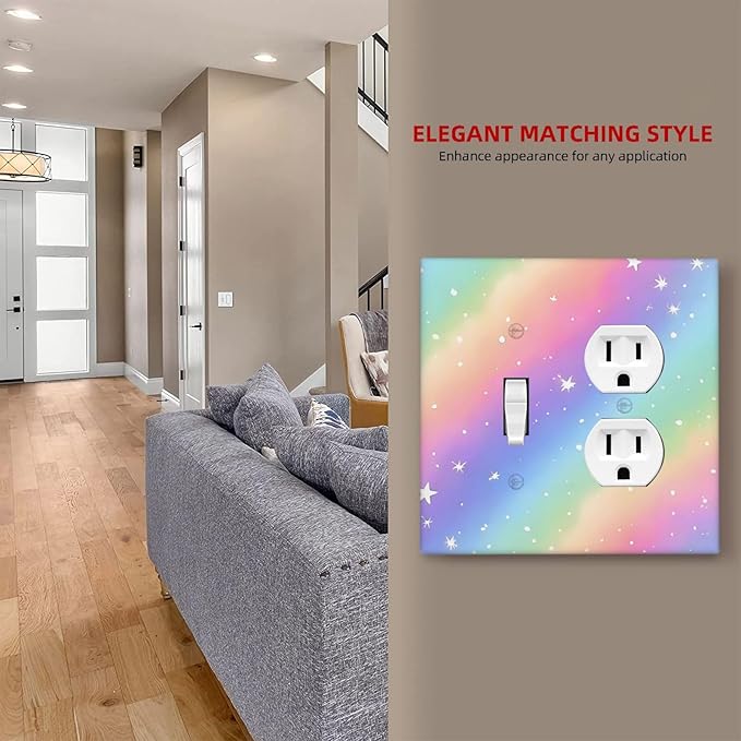 Decorative Outlet Covers Pink Blue Purple Iridescent Rainbow 2 Gang Light Switch Cover Plate Single Toggle Duplex Wall Plates for Electrical Outlets Switch Plate Covers for Bedroom Decor