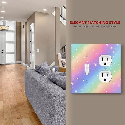 Decorative Outlet Covers Pink Blue Purple Iridescent Rainbow 2 Gang Light Switch Cover Plate Single Toggle Duplex Wall Plates for Electrical Outlets Switch Plate Covers for Bedroom Decor