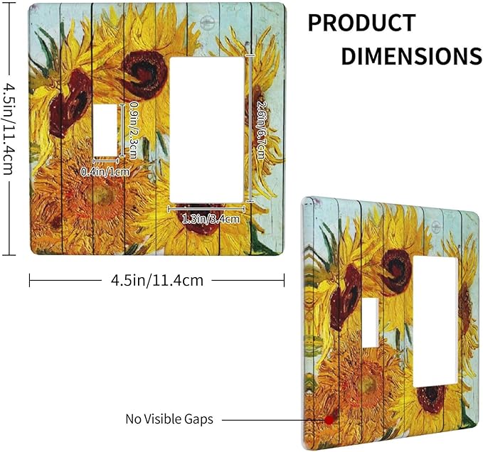 Outlet Covers Sunflowers Oil Paintings Wood Floral 1 Toggle 1 Rocker Combination Decorative Wall Plate Electrical Switch Plates Light Switch Cover Plate For Farmhouse Bed Room Decor