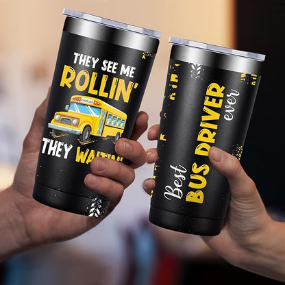 Fufandi Bus Driver Gifts - Bus Driver Christmas Appreciation Gifts for Men Women - School Bus Drivers Gift, Back To School Cup - Tumbler Cup 20oz