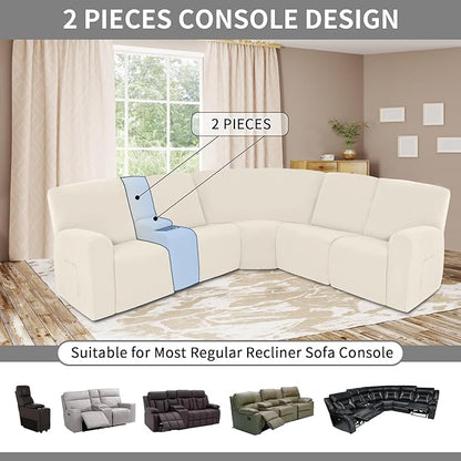 Easy-Going 100% Waterproof Recliner Console Cover, Stretch Middle Console Couch Covers for Reclining Sofas, Sectional L-Shape Furniture Protector for Kids & Pets, 1 Console Cover, Beige