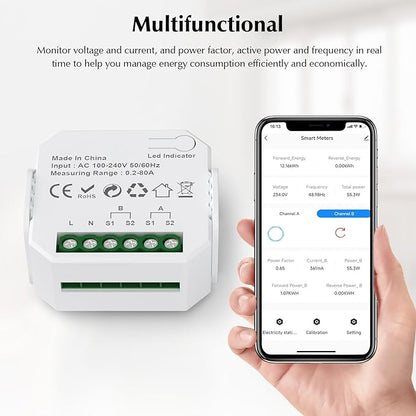 eMylo 2 Channel WiFi Power Meter 80A+80A Smart Power Monitor,Clamp Ammeter Power Monitor,2.4GHz WiFi,Real Time Monitoring,Smart Life/TUYA APP, Compatible with Alexa and Google Assistant