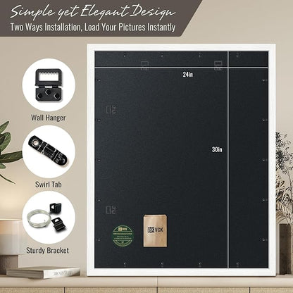 VCK 24x30 Poster Frames white Set of 6, Wide Border Wood Picture Frame, Multi-Directional Display Family Photos, Office Prints, Studio/Gallery Art, Woodgrain Series, Wall Hanging
