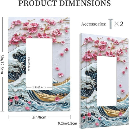 Decorative Outlet Covers The Great Wave Off Kanagawa With Sakura 1 Gang Single Rocker Light Switch Cover Plate Wall Plates GFCI Faceplate for Bedroom Bathroom Decor