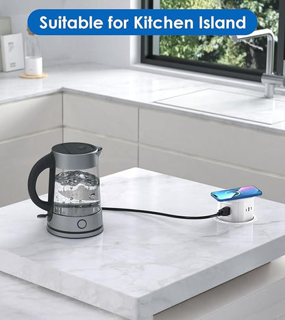 ANNQUAN 4.75" Pop Up Outlet with 65W USB-C,15W Wireless Charger,4 Outlets,3 USB Ports,Pop Up Countertop Receptacle Outlet for Home Office Kitchen
