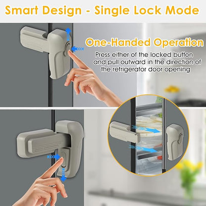 Fridge Lock for Kids - Refrigerator Lock & Freezer Lock, 2-Pack Dual Mode, Child Proof, 2 Extra Adhesive Fridge Child Lock to Keep Fridge/Freezer Door Closed - Keep Toddlers & Pets Safe(Gray)