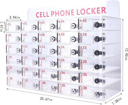 30 Slots Clear Cell Phone Locker,Acrylic Cell Phone Organizer Phones Storage Cabinet Wall Mounted with Door Locks Keys for Factory Office School 12.9X20.6X7.2inch