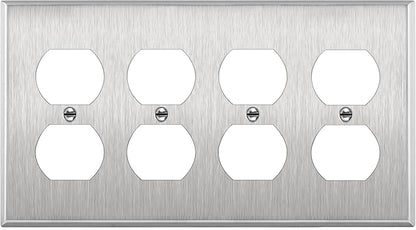 ENERLITES Duplex Receptacle Stainless Steel Wall Plate, Metal Corrosive Resistant Cover for Electrical Socket Receptacles, 4-Gang 4.50" x 8.19", 7724, 430 Stainless Steel, UL Listed, Silver