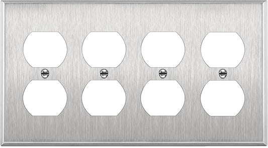 ENERLITES Duplex Receptacle Stainless Steel Wall Plate, Metal Corrosive Resistant Cover for Electrical Socket Receptacles, 4-Gang 4.50" x 8.19", 7724, 430 Stainless Steel, UL Listed, Silver