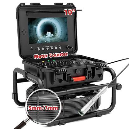 Sanyipace Sewer Camera 165FT/50M with 512Hz Transmitter, Self-Leveling, Distance Counter, Plumbing Inspection Camera with Microphone Speaker Audio Video Record, 32GB TF Card, Pipe Pulley (7mm Cable)