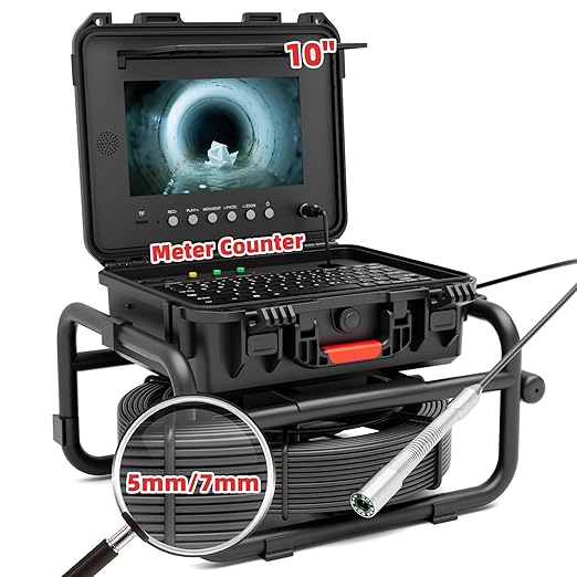 Sanyipace Sewer Camera 165FT/50M with 512Hz Transmitter, Self-Leveling, Distance Counter, Plumbing Inspection Camera with Microphone Speaker Audio Video Record, 32GB TF Card, Pipe Pulley (7mm Cable)