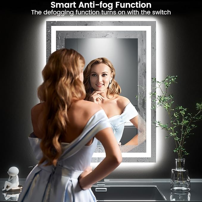 28X36 LED Bathroom Mirror with Lights, Anti-Fog, Backlit + Front Lit, Lighted Bathroom Vanity Mirror for Wall, Memory Function, Dimmable, Tempered Glass, Shatter-Proof