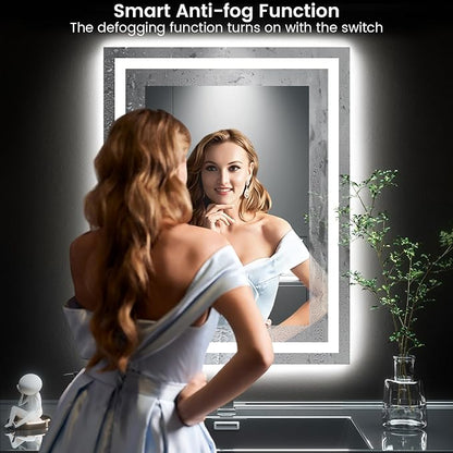 28X36 LED Bathroom Mirror with Lights, Anti-Fog, Backlit + Front Lit, Lighted Bathroom Vanity Mirror for Wall, Memory Function, Dimmable, Tempered Glass, Shatter-Proof