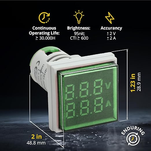 LED Voltage Display Panel Mount Volt Amp Meter, AD101-22VAMS 22mm Square Voltmeter and Ammeter, AC50-500V Voltage and 0-100A Current Meter, Green (3 Pack)