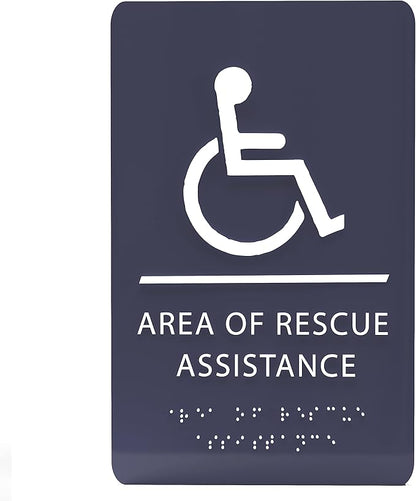 6" X9" Area of Rescue Assistance Sign - ADA Compliant Tactile Graphics Grade 2 Braille Text Signs| Sign for Shopping Malls, Offices, Hotels, Schools, Apartments, and Restaurants