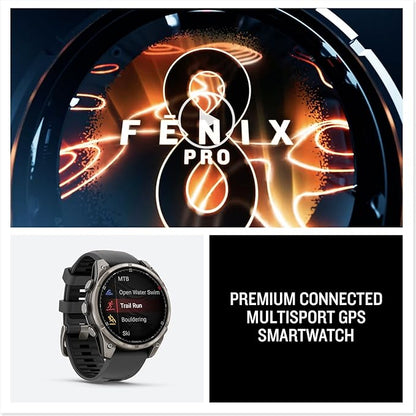 Garmin fēnix® 8 Pro, 51mm, AMOLED Display, Premium Connected Multisport GPS Smartwatch, inReach® Technology, Sapphire, Titanium with Graphite/Black Silicone Band
