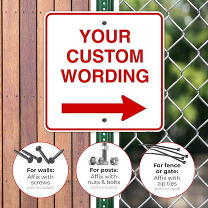 Custom Square Left or Right Arrow Sign, Personalize for Office, Business, Workplace, Office, Home, Airbnb, Delivery Signs, 36x36 Rust Free .063 Aluminum, Fade Resistant, Made in USA