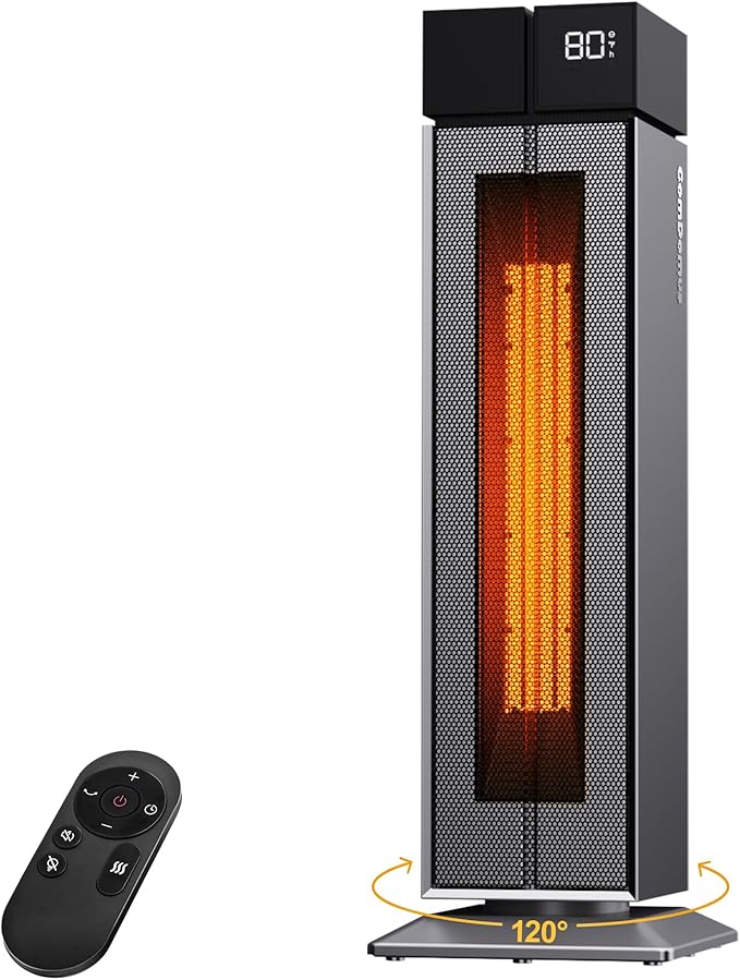Electric Heaters for Indoor Use, 25” Space Heater Large Room with 120° Oscillation, 3 Heat Levels, 3 Modes, Multiple Safety Protections, 12H Timer, Silver Ceramic Tower Heater for Bedroom