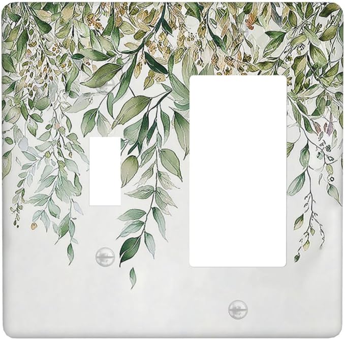 Outlet Covers Sage Green Eucalyptus Watercolor Plant Leaves 1 Toggle 1 Rocker Combination Decorative Wall Plate Electrical Switch Plates Light Switch Cover Plate for Bedroom Bathroom