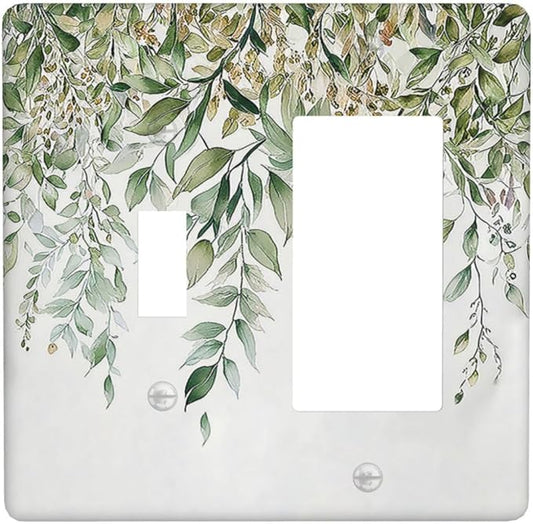 Outlet Covers Sage Green Eucalyptus Watercolor Plant Leaves 1 Toggle 1 Rocker Combination Decorative Wall Plate Electrical Switch Plates Light Switch Cover Plate for Bedroom Bathroom