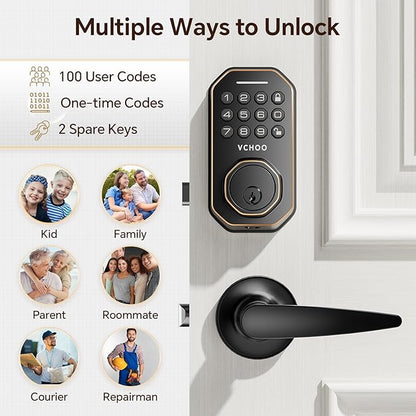 Keyless Entry Door Lock Set Smart Locks for Front Keypad Door Lock with Handle Automatic Lock One Time Password Anti Peeping Password IP54, Bronze