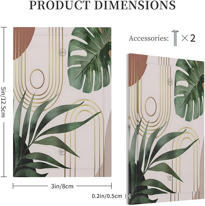 Decorative Light Switch Plate Covers Boho Mid Century Abstract Arch Green Leaves 1 Gang No Device Single Blank Outlet Covers Wall Plate Light Switch Cover Plate for Bedroom Home Decor