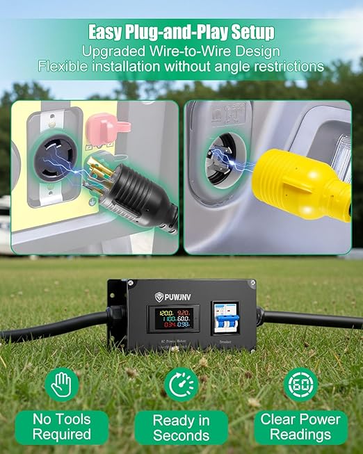 30A AC Power Meter, 125V L5-30P to L5-30R Outlet Energy Monitor, LCD Display Digital Multimeter Tester, Voltage Current Power Frequency Meter with Overload Protection