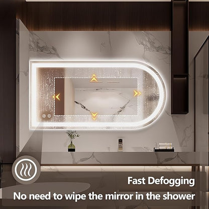 Niccy Arched LED Bathroom Mirror, 48x24 Arch Wall Mounted Frameless Bathroom Mirror for Vanity, Smart Lighted Frontlit Mirrors with Memory Function for Bathroom Bedroom Beauty Hair Salon