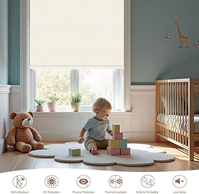 Motorized Roller Blinds with Remote, 100% Blackout Automatic Roller Shades for Bedroom, Bathroom, and Living Room, Customized Size, Tree Ring Beige