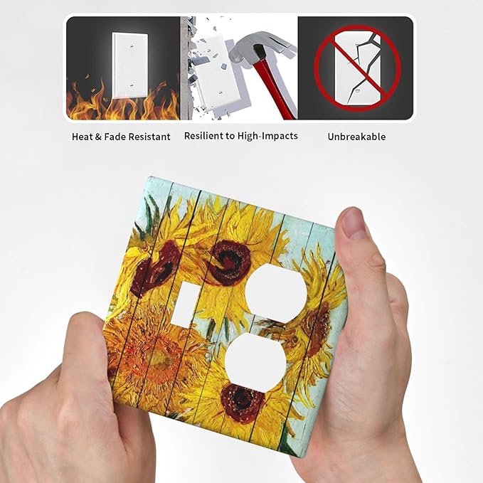 Wallplates Sunflowers Oil Paintings Wood Floral 1 Toggle 1 Duplex Switch Plate Electrical Gfci Faceplate Decorative Light Switch Covers For Farmhouse Bed Room Decor