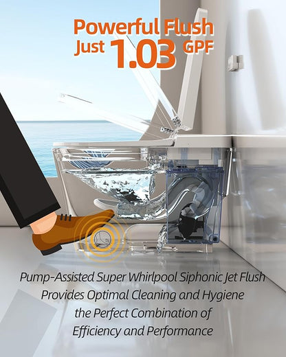 Smart Toilet with Bidet Built in, Luxury One Piece Elongated Bidet Toilet with Auto Close & Flush, Foot Sensor to Open/Close/Flush, Heated Seat, Massage Wash, Night Light, Remote Control