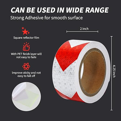White Red Arrow Reflective Tape 2 Inch x 33 FT Waterproof Caution Tape Reflective Stickers for Floor,Step,Cars,Warehouse,exit.