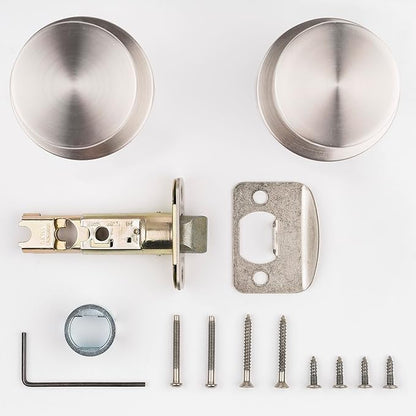 Kwikset Pismo Door Knob Set, 6 Pack with 3 Non-Locking Passage and 3 Locking Keyless Privacy Handles, with Round Rose, Featuring Microban Protection in Satin Nickel