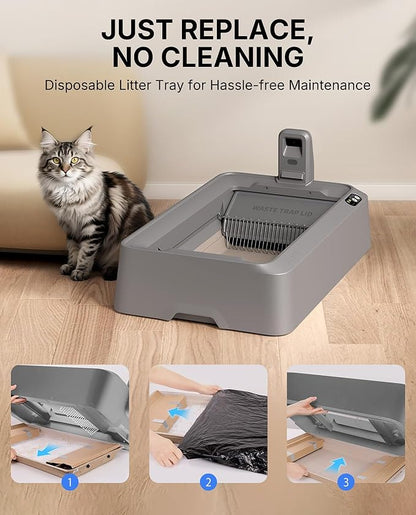 PETKIT Open-Top & AI Camera Self Cleaning Cat Litter Box, Urinary Health Monitor Automatic Cat Litter Box, Smart Robot with 2-Way Raking/5G WiFi/Safety Sensors/Odor Control for Multiple Cats (Grey)