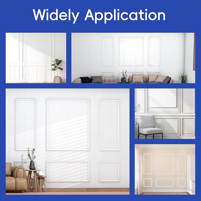 COUKIU 6 Sets Pre-Cut Wall Molding kit,Ready to Assemble Accent Molding Wainscoting Panels for Interior Walls Home Decor（6 Frames，Style2)