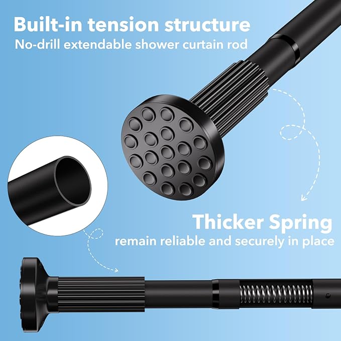 Tension Curtain Rod 51–168 In (4.25–14 ft),Extra Long Outdoor Curtain Rod for Window or Bathroom Patio,Easy to Install No Drilling Never Rust,Heavy Duty Adjustable Spring Shower Rod