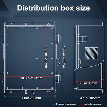 Outdoor Electrical Junction Box, ABS Water Resistant Enclosure with Internal Mounting Panel & Hinged Cover, 15.7" H* 11" L* 4.1" W