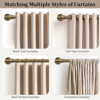 Antique Bronze Curtain Rods for Windows 48 to 84 Inch 1" Diameter Adjustable Heavy Duty Brass Window Curtain Rod with Metal Finials for Living Room Bedroom Farmhouse Kitchen Outdoor