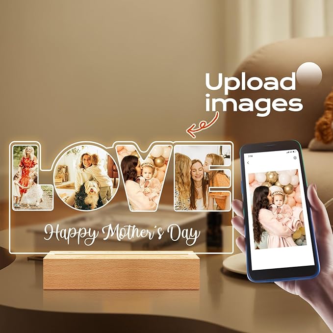 Custom Picture Frame with Photo, Custom Photo Frame with Night Light, Customized Picture Frames, Personalized Valentines Day Gifts for Mom Baby Kid Family
