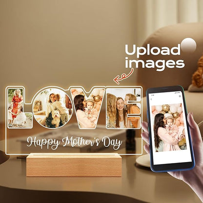 Custom Picture Frame with Photo, Custom Photo Frame with Night Light, Customized Picture Frames, Personalized Valentines Day Gifts for Mom Baby Kid Family