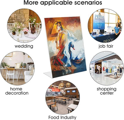 Acrylic Sign Stand Holders - 8.5 x 11 Clear Plastic Table Paper Display Stand, Suit for Displaying Posters, Picture, Flyers, Menu - 10 Pack