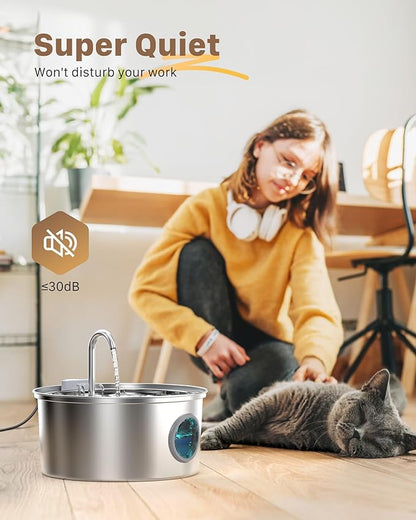 Cat Fountains for Drinking Stainless Steel: 108oz/3.2L Cat Water Fountain Led Light - Running Pet Water Fountain Filtered - GIOTOHUN Faucet Like Pet Water Fountains for Cats Indoor with 9 Filters