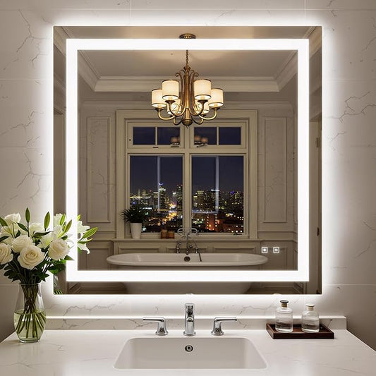 36X36 Inch LED Bathroom Mirror with Lights, Frontlit+ Backlit Bathroom Vanity Mirror for Wall, Ultra-Clear Tempered Glass, Shatter-Proof, Anti-Fog and Memory Function, ETL Listed